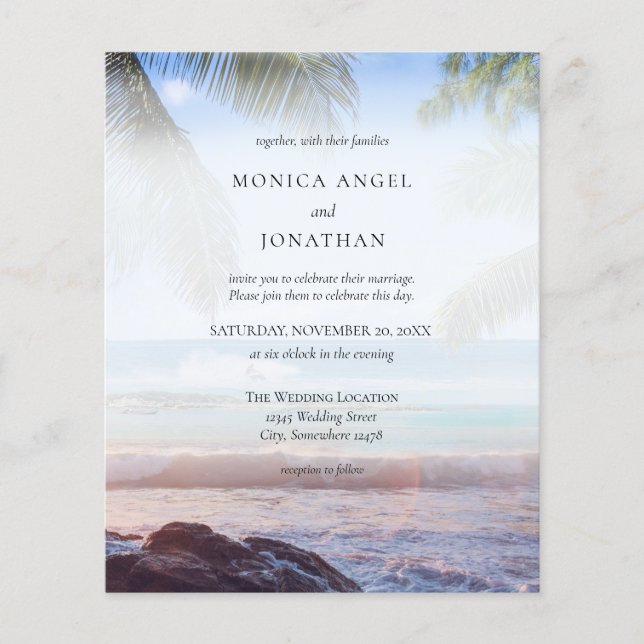 Prospectus 11,4 Cm X 14,2 Cm Flyer Mariage de palmier Tropical Budget (Devant)