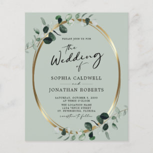 Prospectus 11,4 Cm X 14,2 Cm Flyer Mariage d'échelle de code QR Eucalyptus Gold