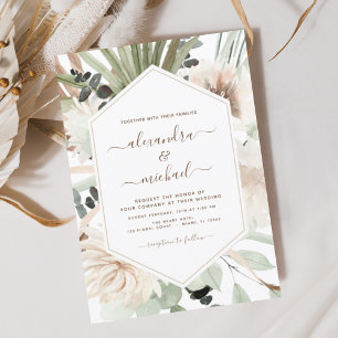Prospectus 11,4 Cm X 14,2 Cm Flyer Mariage Pampas Gris Boho Eucalyptus Budget