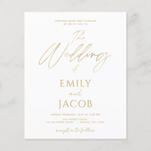 Prospectus 11,4 Cm X 14,2 Cm Flyer moderne Mariage or blanc Budget