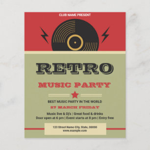 Prospectus 11,4 Cm X 14,2 Cm Flyer Retro Music Party
