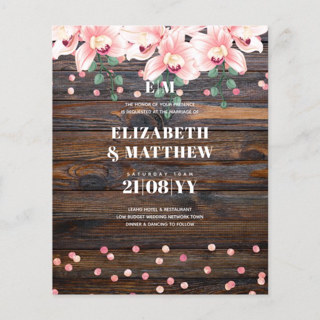 Prospectus 11,4 Cm X 14,2 Cm Flyers de mariage à petit budget Fleurs roses rust (Devant)