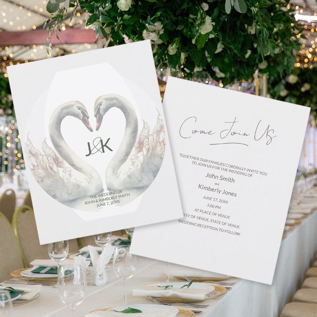 Prospectus 11,4 Cm X 14,2 Cm Flyers Mariages Swan personnalisés (Custom Swan Wedding Flyers (front and back))