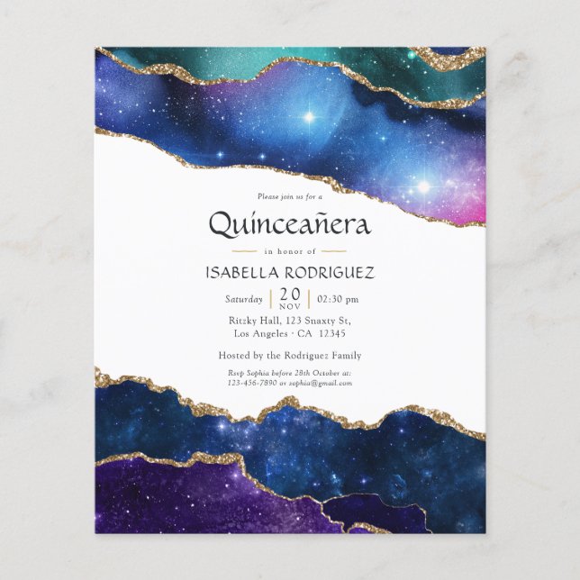 Prospectus 11,4 Cm X 14,2 Cm Galaxy Agate Quinceañera Invitation (Devant)