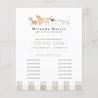 Prospectus 11,4 Cm X 14,2 Cm Garde d'animaux à l'aquarelle Entreprise de promen