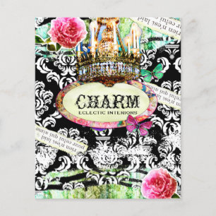 Prospectus 11,4 Cm X 14,2 Cm GC SHABBY Vintage Charme Circulaire noir Damas