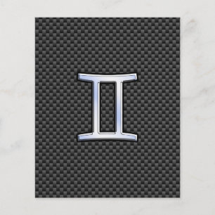 Prospectus 11,4 Cm X 14,2 Cm Gemini Zodiac Sign on Charcoal Carbon Fiber Print