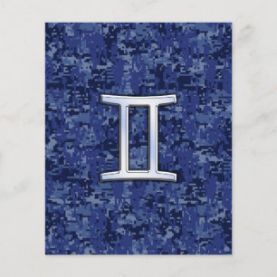 Prospectus 11,4 Cm X 14,2 Cm Gemini Zodiac Symbol on Navy Blue Digital Camo