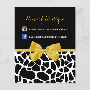 Prospectus 11,4 Cm X 14,2 Cm Giraffe tendance Imprimé Bow jaune Boutique de mod