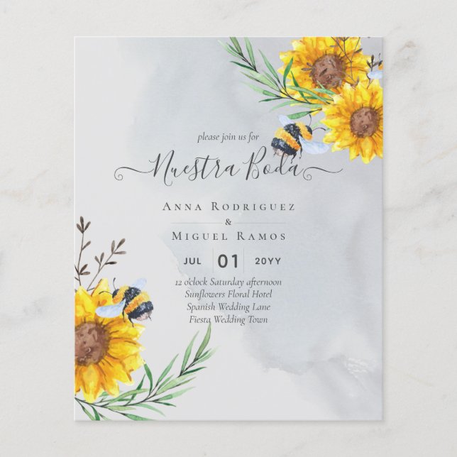 Prospectus 11,4 Cm X 14,2 Cm Girasoles de Invitación de Boda Económica Bilingüe (Devant)