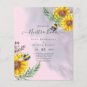 Prospectus 11,4 Cm X 14,2 Cm Girasoles de Invitación de Boda Económica Bilingüe