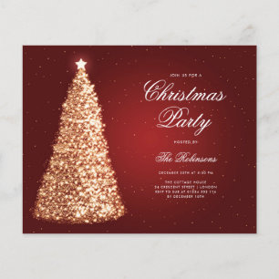 Prospectus 11,4 Cm X 14,2 Cm Glam Red Gold Christmas Tree Invitation Program Me