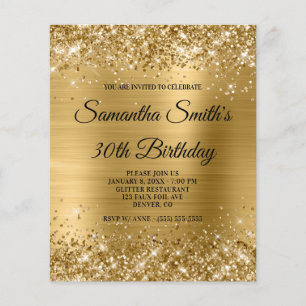 Prospectus 11,4 Cm X 14,2 Cm Glittery Gold Foil 30e anniversaire Invitation Fly