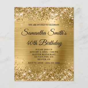 Prospectus 11,4 Cm X 14,2 Cm Glittery Gold Foil 40th Birthday Invitation Flyer