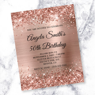 Prospectus 11,4 Cm X 14,2 Cm Glittery Rose Gold Foil 50e anniversaire Invitatio