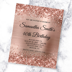 Prospectus 11,4 Cm X 14,2 Cm Glittery Rose Gold Glam 40th Birthday Invitation F