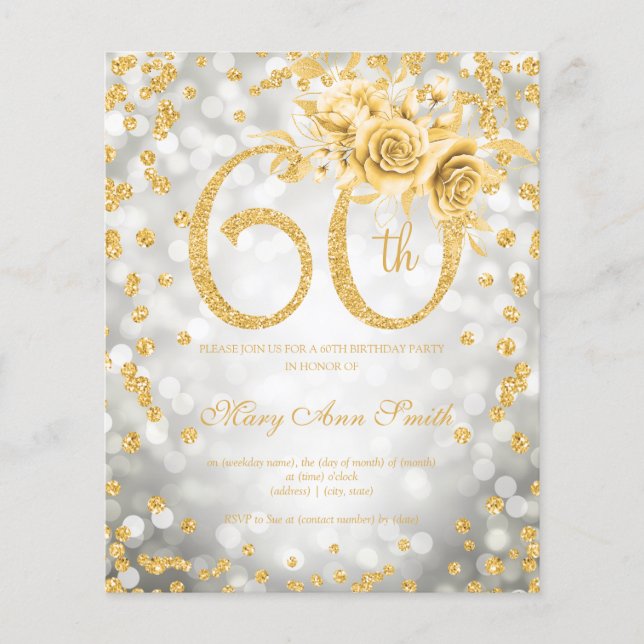 Prospectus 11,4 Cm X 14,2 Cm Gold Floral 60e anniversaire Silver Lights Invitat (Devant)