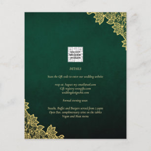 Prospectus 11,4 Cm X 14,2 Cm Gold Lace Emerald Green All-in-1 Wedding Invitatio