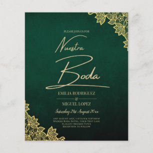 Prospectus 11,4 Cm X 14,2 Cm Gold Lace Emerald Green All-in-1 Wedding Invitatio
