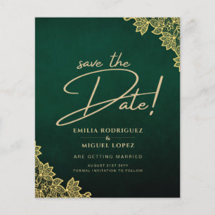 Prospectus 11,4 Cm X 14,2 Cm Gold Lace Emerald Green All-in-1 Wedding Invitatio