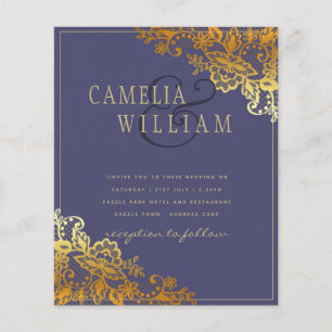 Prospectus 11,4 Cm X 14,2 Cm Gold Lace Purple Wedple Invitations Budget