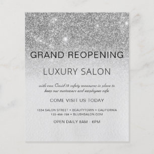 Prospectus 11,4 Cm X 14,2 Cm Grand Reopening Silver Modern Glitter Salon