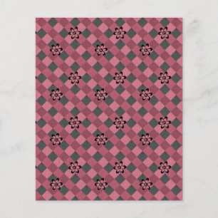Prospectus 11,4 Cm X 14,2 Cm Gray rose géométrique à damiers motif avec fleurs