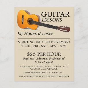 Prospectus 11,4 Cm X 14,2 Cm Guitare acoustique, Leçons de guitare Circulaire p