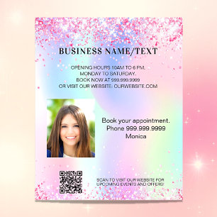 Prospectus 11,4 Cm X 14,2 Cm Holographique rose photo qr code entreprise