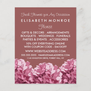 Prospectus 11,4 Cm X 14,2 Cm Hydrangée rose, Publicité fleuriste