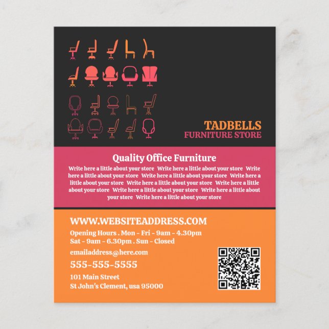 Prospectus 11,4 Cm X 14,2 Cm Icônes de chaise - Ventes de magasin de meubles (Devant)