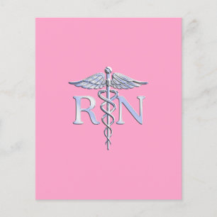 Prospectus 11,4 Cm X 14,2 Cm Infirmière autorisée RN Caduceus sur le rose clair