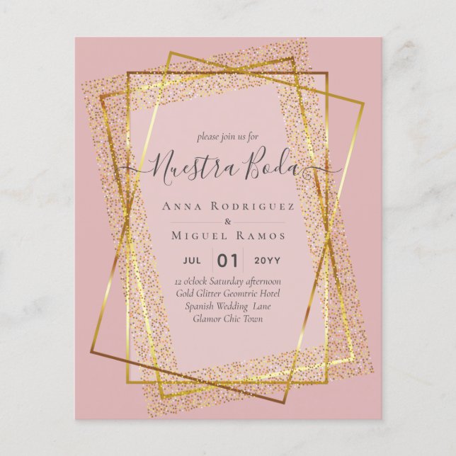 Prospectus 11,4 Cm X 14,2 Cm Invitaciones de Boda, Mariage espagnol GOLD Budget (Devant)