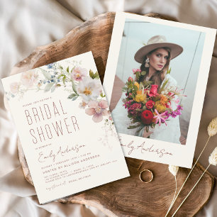 Prospectus 11,4 Cm X 14,2 Cm Invitation à la douche nuptiale Fleur sauvage Boho