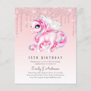 Prospectus 11,4 Cm X 14,2 Cm INVITATION Anniversaire de enfant BUDGET Pink Unic