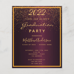 Prospectus 11,4 Cm X 14,2 Cm Invitation budget bordeaux pour une fête de fin d'