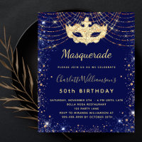 Invitation budget d'anniversaire d'or bleu mascara