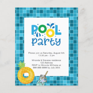 Prospectus 11,4 Cm X 14,2 Cm Invitation budget eau bleue de la piscine
