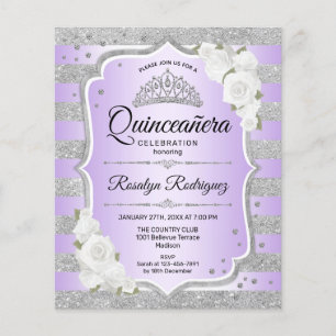 Prospectus 11,4 Cm X 14,2 Cm Invitation Budget Silver Purple Quinceanera