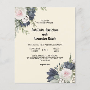 Prospectus 11,4 Cm X 14,2 Cm Invitation budgétaire à la cérémonie du mariage.