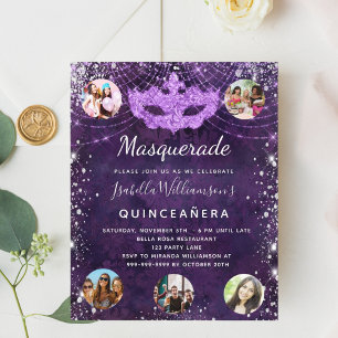 Prospectus 11,4 Cm X 14,2 Cm Invitation budgétaire Masquerade violet Quinceaner
