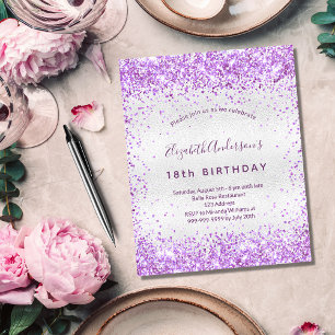 Prospectus 11,4 Cm X 14,2 Cm Invitation budgétaire parties scintillant violet a