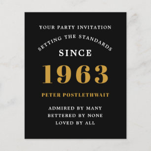 Prospectus 11,4 Cm X 14,2 Cm Invitation d'anniversaire 60 ans Budget Noir Or 19