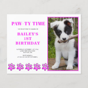 Prospectus 11,4 Cm X 14,2 Cm Invitation d'anniversaire pour chien rose temps ro