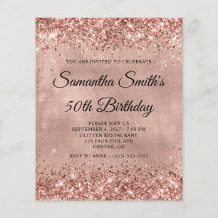 Prospectus 11,4 Cm X 14,2 Cm Invitation de 50e anniversaire en or rose scintill