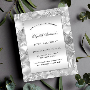 Prospectus 11,4 Cm X 14,2 Cm Invitation de anniversaire élégante moderne argent
