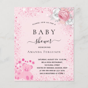 Prospectus 11,4 Cm X 14,2 Cm Invitation de baby shower fille ourson en peluche 