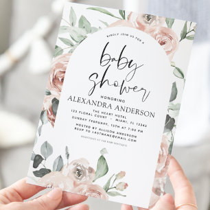 Prospectus 11,4 Cm X 14,2 Cm Invitation de Baby Shower Floral Rose Poussiéreuse
