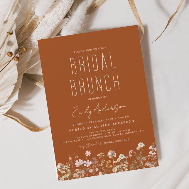 Prospectus 11,4 Cm X 14,2 Cm Invitation de Brunch Fleur sauvage orange brûlé (Créateur téléchargé)