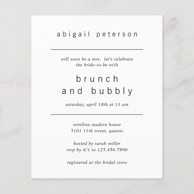 Prospectus 11,4 Cm X 14,2 Cm Invitation de Brunch nuptial minimaliste au budget (Devant)